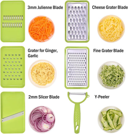 Cheese Grater with Container,5 in 1 Mandoline Slicer for Kitchen,Multi Purpose Vegetable Slicer, Easy to Clean Vegetable Chopper,Cheese Shredder,Julienne Slicer and Peeler2