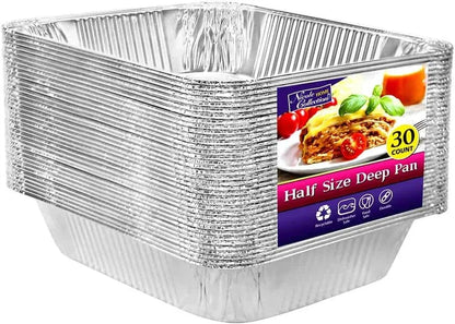 Aluminum Pans Half Size, 9X13, Extra Heavy Duty Disposable Foil Pans for Baking (30 Pack) Roasting & Chafing, Deep Tin Foil Bakeware, Steam Table Tray, Cookware, Food Prepping, Cake & Oven Pan1