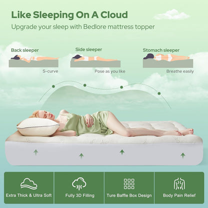 Queen Mattress Topper , Thick Pillow Top Mattress Pad4