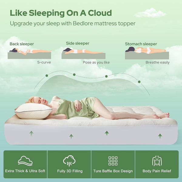 Queen Mattress Topper , Thick Pillow Top Mattress Pad4