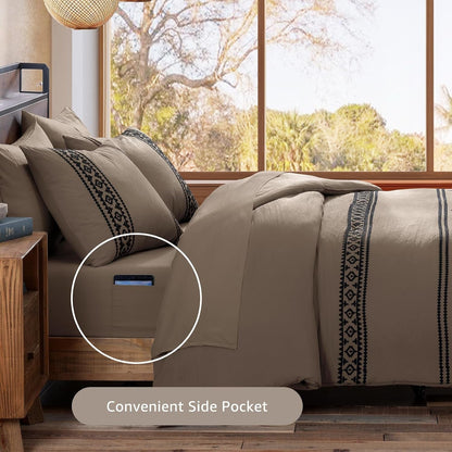 Embroidery Queen Comforter Set 7 Pieces Taupe Grey Bed in a Bag5