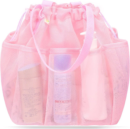 Mesh Shower Caddy Portable with Drawstring, Dorm Room Essentials for College Students Girls, Large Shower Bag for Camping,Swimming,Gym,Travel,Bathroom - Pink1