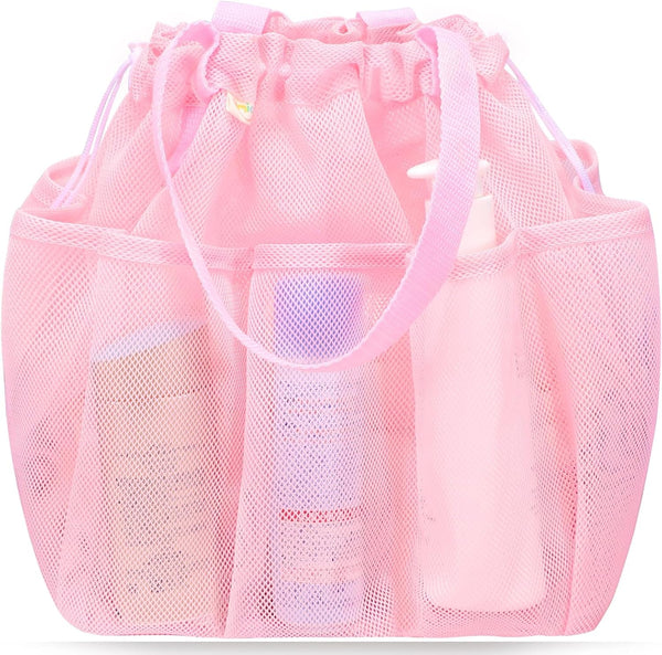 Mesh Shower Caddy Portable with Drawstring, Dorm Room Essentials for College Students Girls, Large Shower Bag for Camping,Swimming,Gym,Travel,Bathroom - Pink1