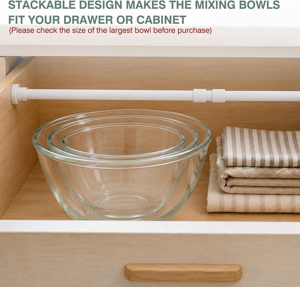 Borosilicate Glass Mixing Bowls with Bpa-Free Lids Set of 3 (4.7, 2.9, 1.6 QT), Large Salad Bowl for Kitchen Baking, Cooking, Serving, Meal Prep, Dishwasher, Freezer & Microwave Safe5