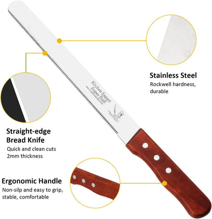 Bread Knife, Stainless Steel Fine Serrated Bread Knife for Homemade Bread, Cakes & Bagels, 10 Inch Kitchens Knifes Saw Breads Cutter, Bagel Sourdough Slicer Knifes with Wooden Handle4