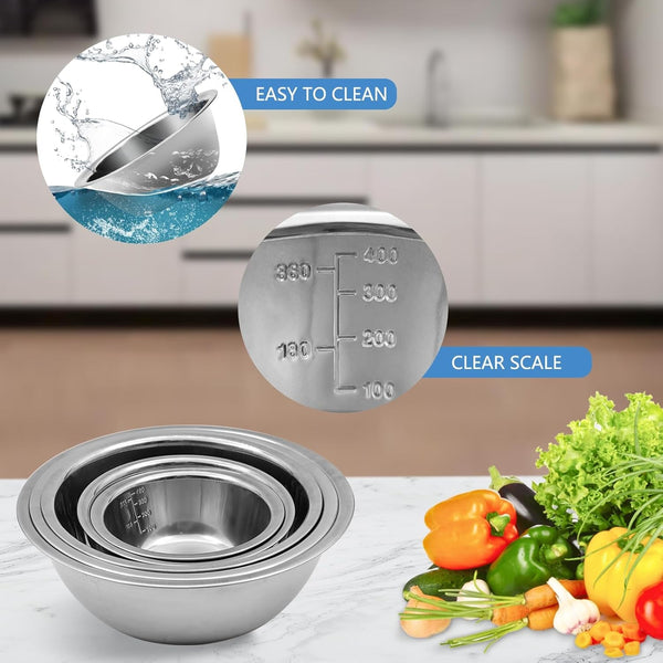 Mixing Bowl Set of 5, Stainless Steel Mixing Bowls, Nesting Whisking Bowl Set for Cooking, Baking, Serving, Food/Salad Prep2