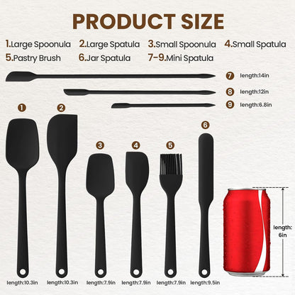 Silicone Spatula Set,9-Piece BPA Free Food Grade Heat Resistant Spatulas for Cooking Baking,Seamless One Piece Design,Non-Stick Safe,Dishwasher Safe,Withstands -104°F to 600°F（Black）2
