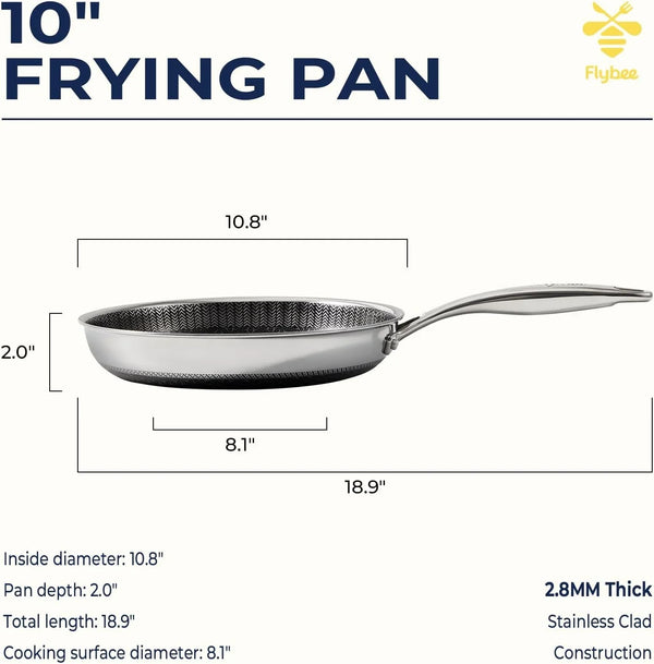 10 Inch Hybrid Nonstick Frying Pan, Tri-Ply Stainless Steel Pan with Non-Toxic Ceramic Coating, FDA Compliant & Pfas-Free, Dishwasher & Oven Safe, Induction & All Cooktops Compatible3