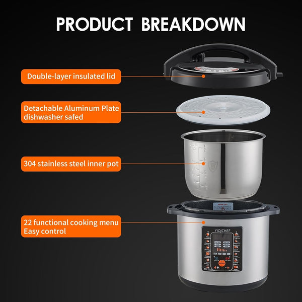 12L/12.8Qt Commercial Electric Pressure Cooker, Digital Control, 304 Stainless Steel Inner Pot, Serve for 15-25 People, 1600W/120V with US PLUG, Suitable to Small Restaurant, Canteen, Hotel4