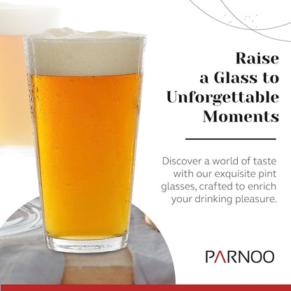Pint Glasses Set of 6 - 16 Oz Drinking Glasses Made for Cold Beverages - 16 Oz Mixing Glass & Highball Set of 6 for Homes, Pubs & More - Freezer & Dishwasher-Friendly Cocktail Glasses, PARNOO2