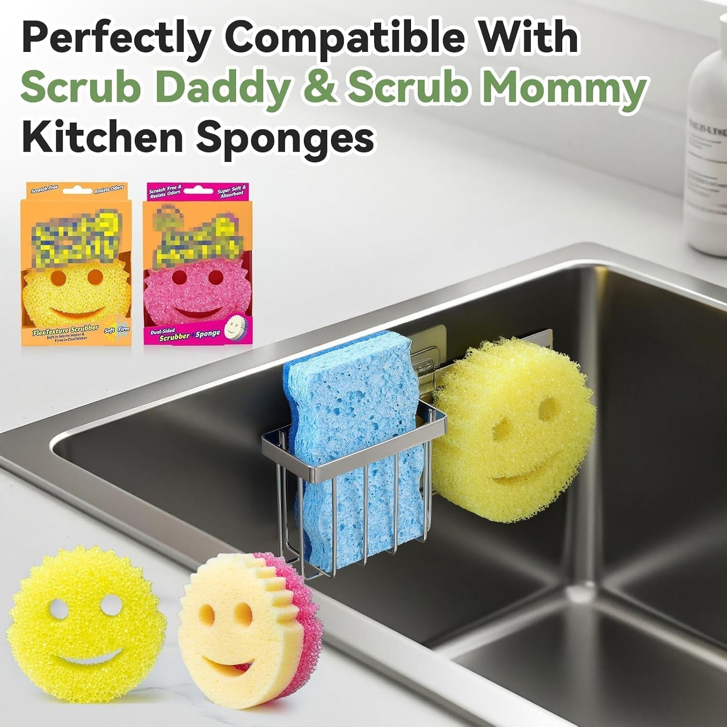 space-saving-sponge-holder-for-kitchen-sink-great-for-scrub-daddy-scrub-mommy-sponges-rust-proof-sink-sponge-caddy-organizer-for-dish-brush-scrubber-2-mounting-options-suction-cups-hooks