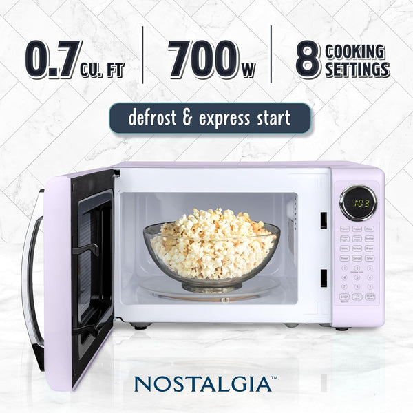 Modern Retro Compact Countertop Microwave Oven - 0.7 Cu. Ft. - 700-Watts with LED Digital Display - Child Lock - Easy Clean Interior - Lavender2