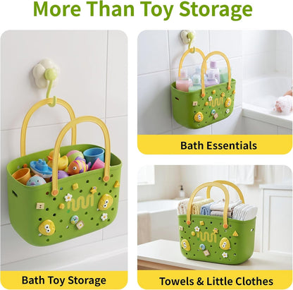 Bathtub Toy Storage Bath Toy Basket with Hooks Handles Quick Drain Green6