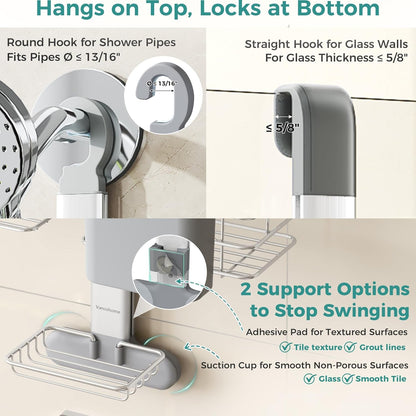 Adjustable Shower Caddy Hanging over Shower Head, Storage Organizer Rack8