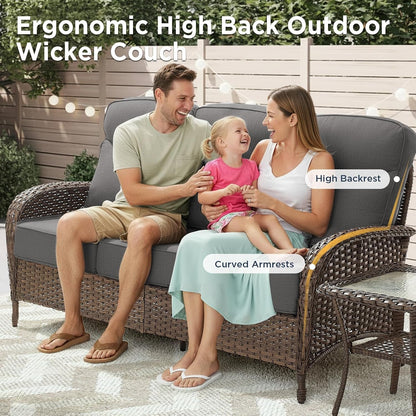 Luxury Outdoor Patio Furniture Set with 6-Inch Thick Cushions, 5 Pieces Wicker Outdoor Furniture with High Back Swivel Patio Chairs Set of 2, Outdoor Conversation Set for Deck Garden Porch, Gray6