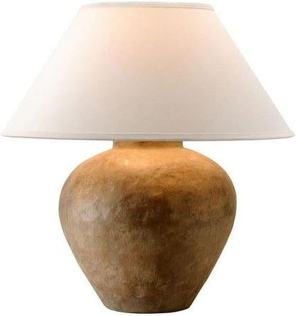 Drum Shape Base 1-Light Table Lamp in Aged Textured Reggio with Off-White Linen Shade 22 Inches W X 23 Inches H 154-Bel-29948631