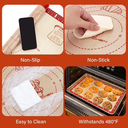 Extra Thick Silicone Baking Mat with Recipes - 26X16 Inch Non Stick Pastry Mat with Measurements for Sourdough, Macarons, Bread, Pizza, Dough Rolling, Kneading, Heat Resistant to 480°F Gift for Baker4