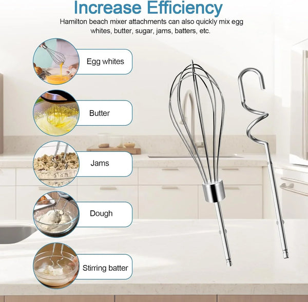 Hand Mixer Beaters Attachments for Hamilton Beach Mixer Beaters/Dough Hook | Replacement Hamilton Beach Hand Mixer Attachments 62682RZ 62632R 62630R 62633R, Stainless Steel Hand Mixer Whisk Parts- 4Pack4