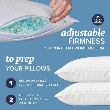 Beckham Hotel Collection King Size Memory Foam (Adjustable Fill) Bed Pillows Set of 2 - Cooling Shredded Foam Pillow for Back, Stomach or Side Sleepers3
