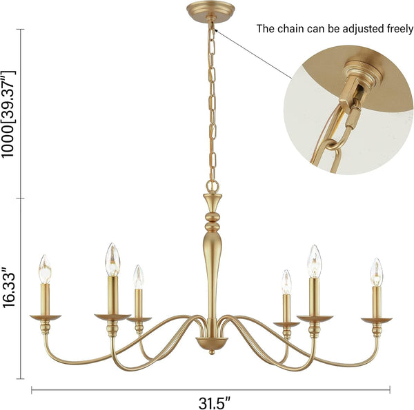 Farmhouse Chandelier 6-Light Gold Industrial Classic Candle Ceiling Rustic Pendant Lights Fixture for Dining Living Room Bedroom Kitchen Island Hanging Lighting2