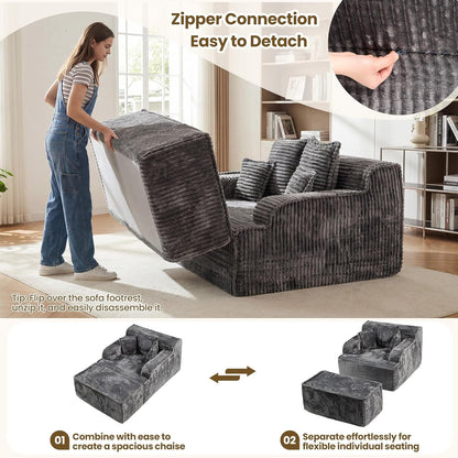 Chaise Lounge Chair Indoor,Boneless Chair with Ottoman,Comfy Reading Chair for Adults,Small Sofa Bed Couch for Living Room,Single Sleeper Chair Bed,Grey8