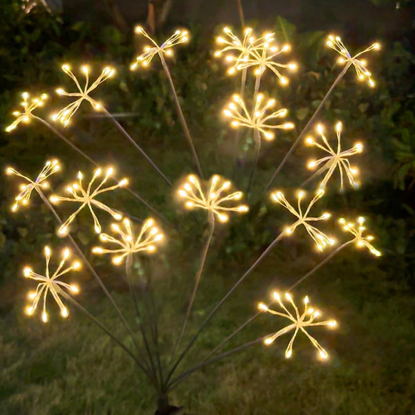 Solar Garden Lights, New Upgraded 2 Pack Solar Swaying Starburst Light, Waterproof Fireworks Outdoor Lights, Yard Patio Pathway Decoration, Warm White8
