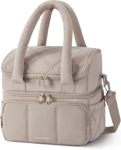 Lunch Bag Women, Double Deck Insulated Lunch Box, Camel1