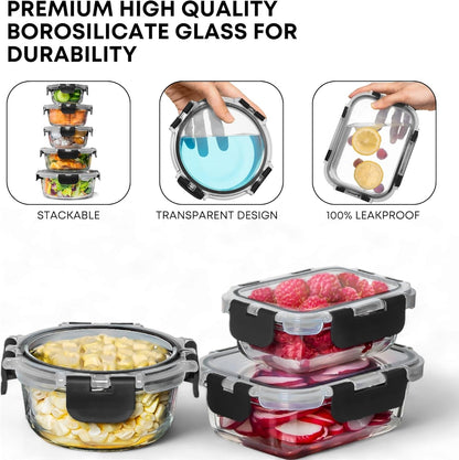 30 PC Glass Food Storage Containers with Lids - Reusable Glass Meal Prep Containers for Lunch and Leftovers - Airtight & Leakproof Snap Locking Lids - Oven, Freezer, Microwave, Dishwasher Safe7