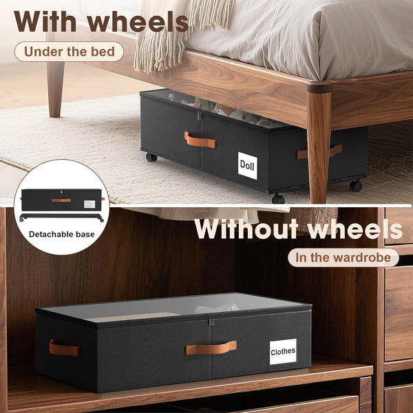 under Bed Storage Containers with Wheels, 9.5 Inches Higher Underbed Shoes Blankets Clothes Toy Storage Drawers for College Dorms Bedrooms Nursery Rooms Organization, 2 Pack to Be Assembled6