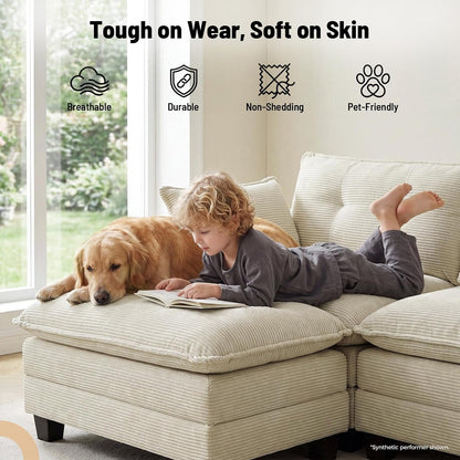 111.5" U Shaped Modular Sectional Sofa, Beige Corduroy5