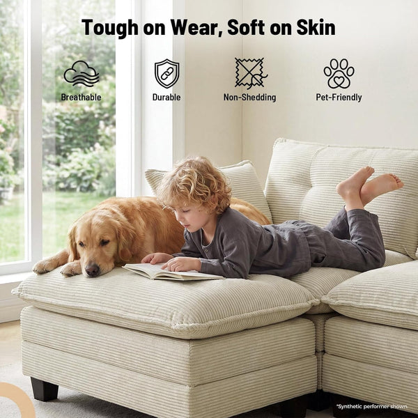 111.5" U Shaped Modular Sectional Sofa, Beige Corduroy5