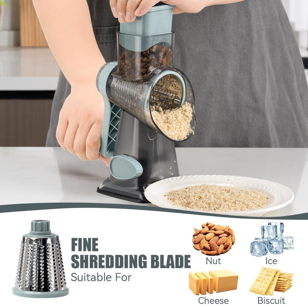 rotary-cheese-grater-hand-crank-transparent-shredder-slicer-grinder-3-stainless-steel-blades-stable-suction-labor-saving-handle-safe-kitchen-tool-for-cheese-vegetable-nuts-chocolate