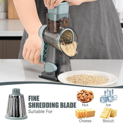 Rotary Cheese Grater Hand Crank Transparent - Shredder Slicer Grinder 3 Stainless Steel Blades, Stable Suction, Labor-Saving Handle, Safe Kitchen Tool for Cheese, Vegetable, Nuts, Chocolate4
