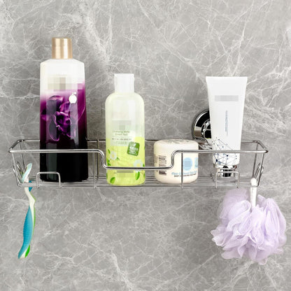 Strong Suction Cup Shower Caddy Bath Shelf Storage with 4 Side Hooks, Combo Organizer Basket for Shampoo, Conditioner, Soap, Razor Bathroom Accessories, Chrome, 2 Count2
