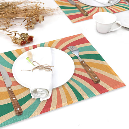 Placemats Set of 6,Retro 70S Groovy Linen Table Mats Rainbow Swirl Heat Resistant Place Mats Washable Dining Table Mats for Indoor Outdoor Kitchen Decor Easy Clean 12 X 18 Inch6