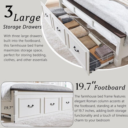 Farmhouse King Size Bed Frame W/51 Tall Headboard, Antique White5