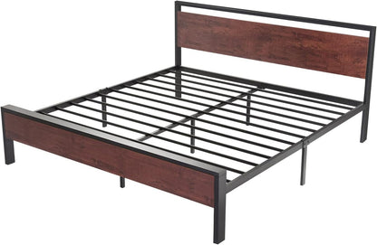 14 Inch King Size Metal Platform Bed Frame with Wooden Headboard and Footboard, Mattress Foundation, No Box Spring Needed, Large under Bed Storage, Mahogany8
