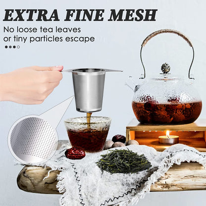 Extra Fine 18/8 Stainless Steel Tea Infuser Mesh Strainer with Large Capacity & Perfect Size Double Handles for Hanging on Teapots, Mugs, Cups to Steep Loose Leaf Tea and Coffee3