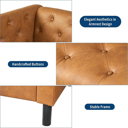 81" Leather Couch for Living Room, Chesterfield Sofa with Deep Seat, Handmade Button Tufted 3 Seater Sofa, Modern Leather Sofa for Apartment, or Office, Cognac Tan6
