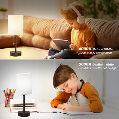 Bedside Table Lamp for Bedroom - Small Desk Lamp with USB Ports | USB A+C Ports, AC Outlet, 3 Color Temperatures, LED Bulb Included, White Fabric Shade, Black Metal Base, 14" Nightstand Lamp5