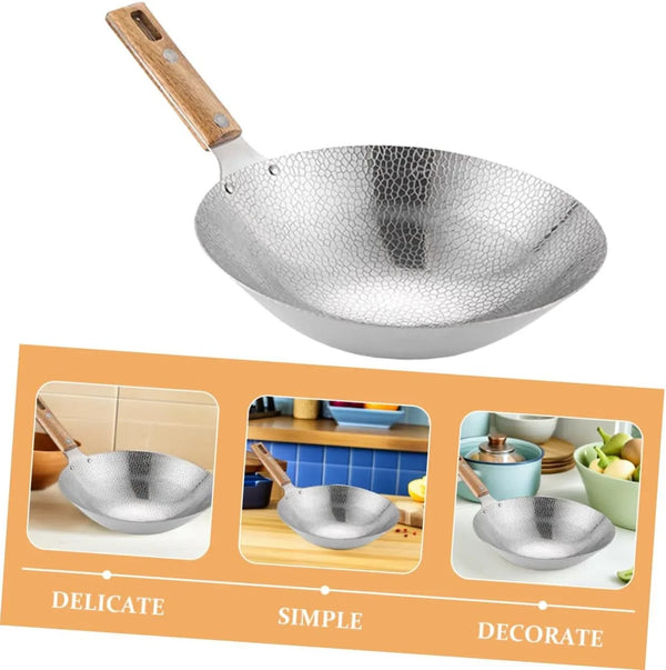 13.38 Inch Stainless Steel Kitchen Wok with Wooden Handle Multipurpose Stir-Fry Pan for Home and Restaurant Cooking Even Heat Distribution Easy to Clean3
