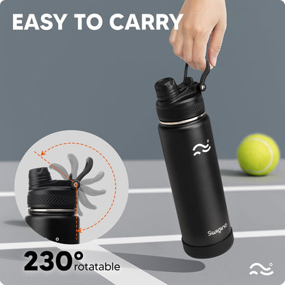 Insulated Water Bottle with Silicone Boot (36Hrs Cold/18Hrs Hot) - DIY Stickers, Leakproof, BPA Free, Black, 24 Oz [2-IN-1 LID]5