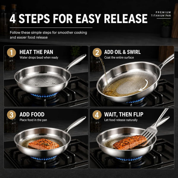 10Inch Titanium Pro Pans for Cooking, Titanium Frying Pan with Lid | Uncoated Hammered Cookware, Pfas-Free & No Coating, Oven & Induction Safe, Scratch-Resistant, Even Heating, Dishwasher Safe4