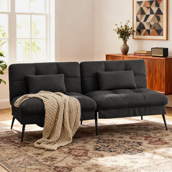 72″ Convertible Futon Sofa Bed, Adjustable Backrest, Black2