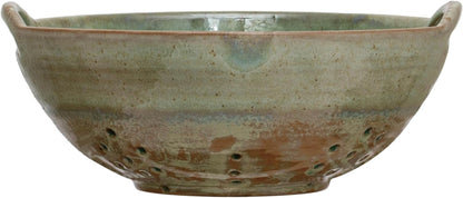 Creative Co-Op Stoneware Berry Bowl with Handles, Aqua Reactive Glaze1