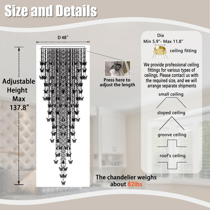 H138 High Ceiling Chandelier - Modern Crystal Raindrop Large Chandelier for Staircase Foyer Entryway Living Room - Dimmable 3000-6000K6