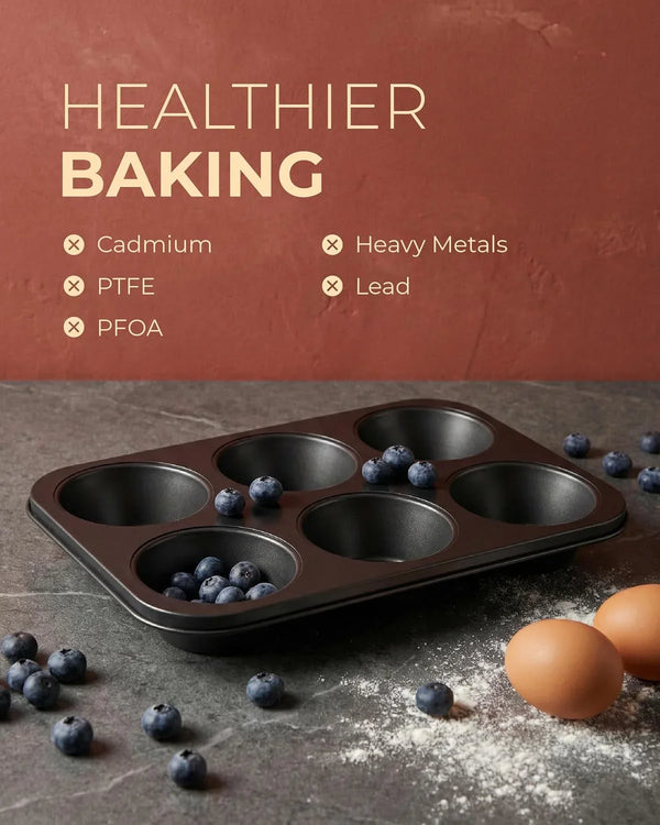 2-Pack Jumbo Muffin Pan with 150 Liners, 12.6" X 8.3", Nonstick | 6-Cup, 3.5" XL Cups, Bonus Liners, Carbon Steel, Ptfe-Free, 450°F Oven Safe, Extra Large Muffin Pan, XL Treats, Egg Bites4