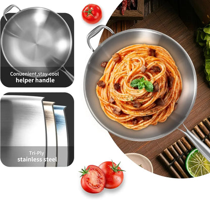 14.5 Inch Stir-Frying Wok Pan with Steel Lid | Tri-Ply Stainless Steel | Induction Cooking Wok Pan | Dishwasher and Oven Safe | Heavy Duty | Detachable Handle4