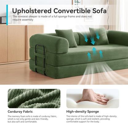 79" Convertible Futon Sofa Bed, Boneless Couch for Living Room (Green)6