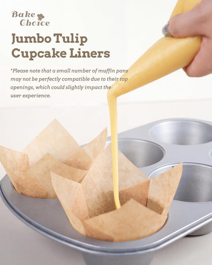 100Pcs Extra Large Natural Tulip Cupcake Liners for Baking | Unbleached, Food Grade, Non Stick, Greaseproof, Nordic Paper,Jumbo Muffin Liners,Cupcake Wrapper for Party, Christmas5